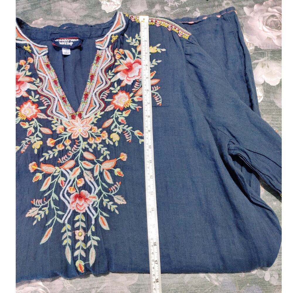 Johnny Was Workshop Tunic Dress Blue Womens Large Embroidered Boho Floral - Picture 6 of 8
